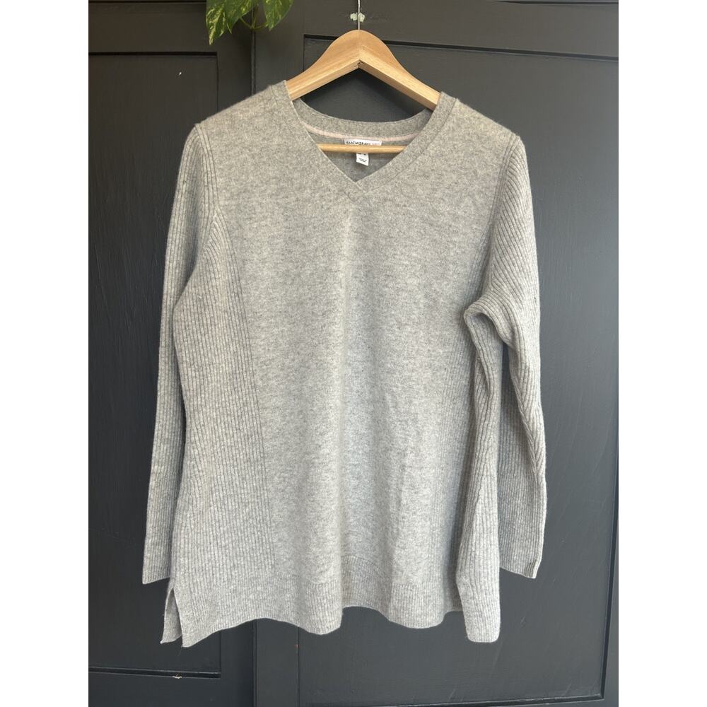 Isaac Mizrahi Live 100% Cashmere Sweater XL Gray V Neck Tunic Ribbed Luxe Soft